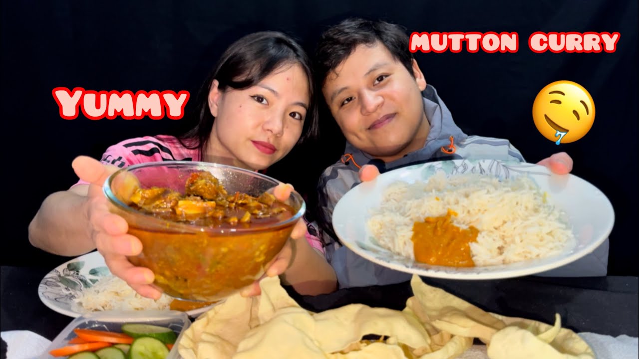 Having rice with mutton curry 🍛 & pappad / Sagun & Gyusi