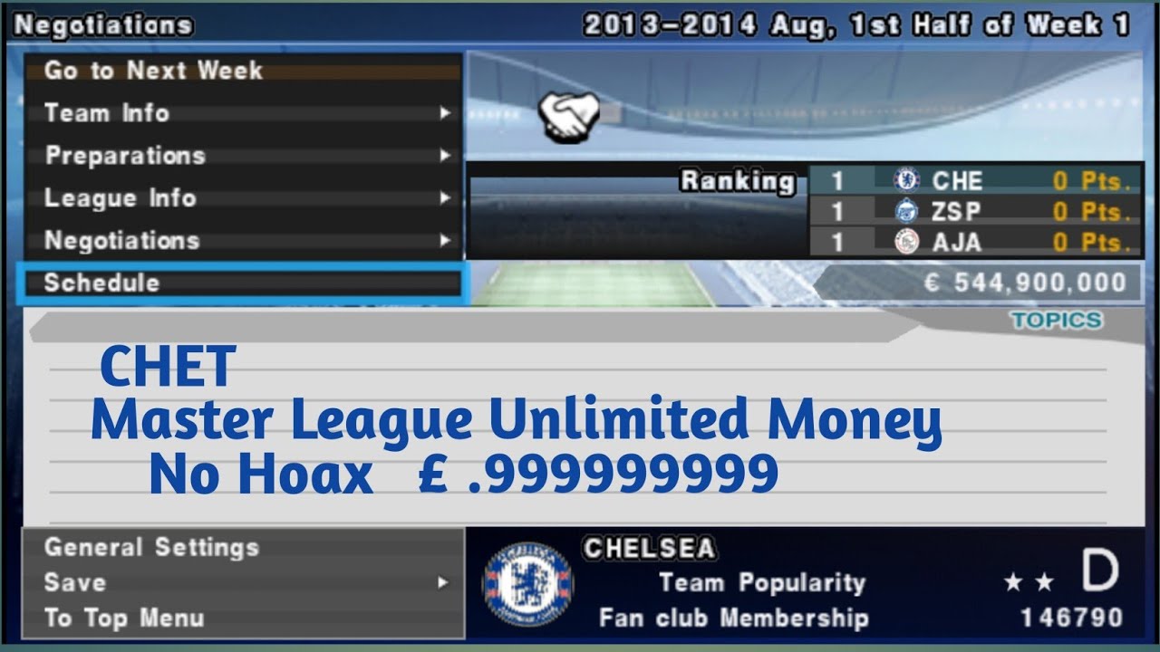Chet Master league PS2 dan psp