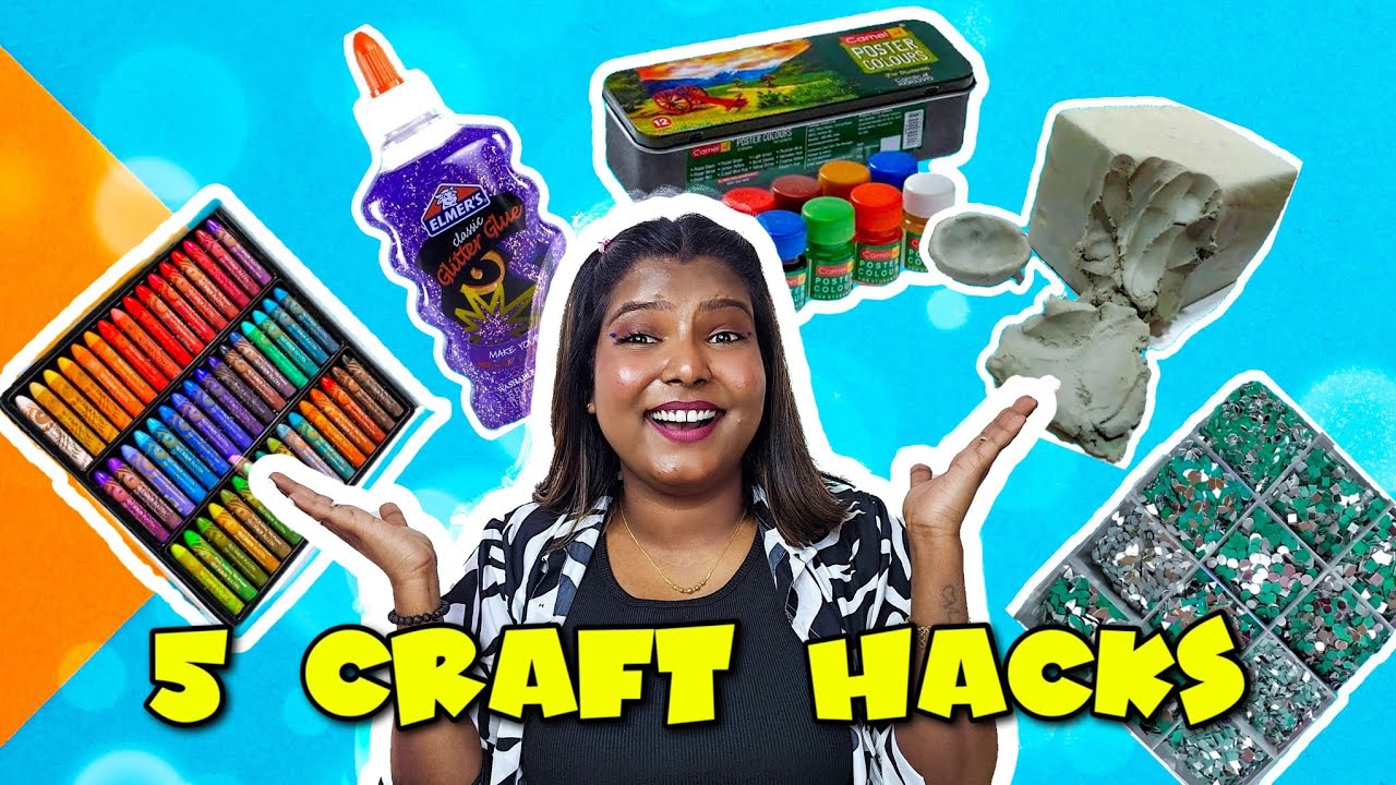 HOW To MAKE - 5 Homemade CRAFT Items😱(Oil pastel, clay, Mirror stone ,poster colour paint etc...)