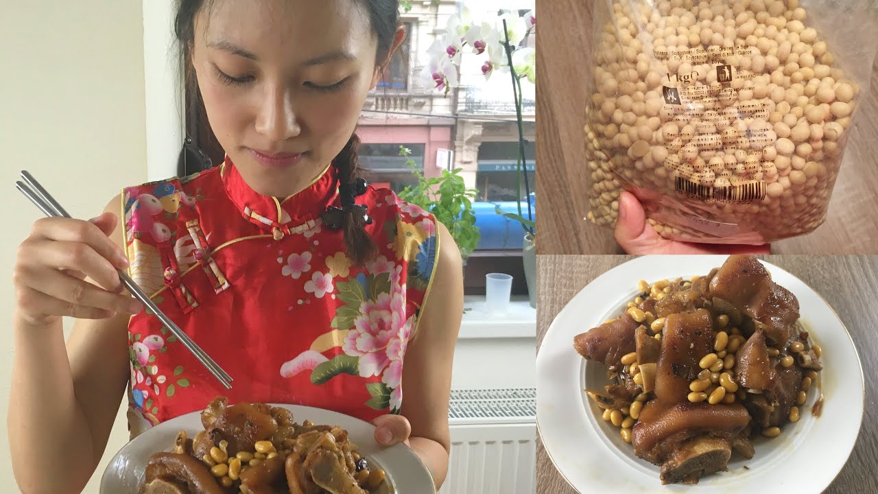 Pig feet stew braised pig trotter with soybeans recipe slow cooked Chinese food cooking 黄豆猪脚