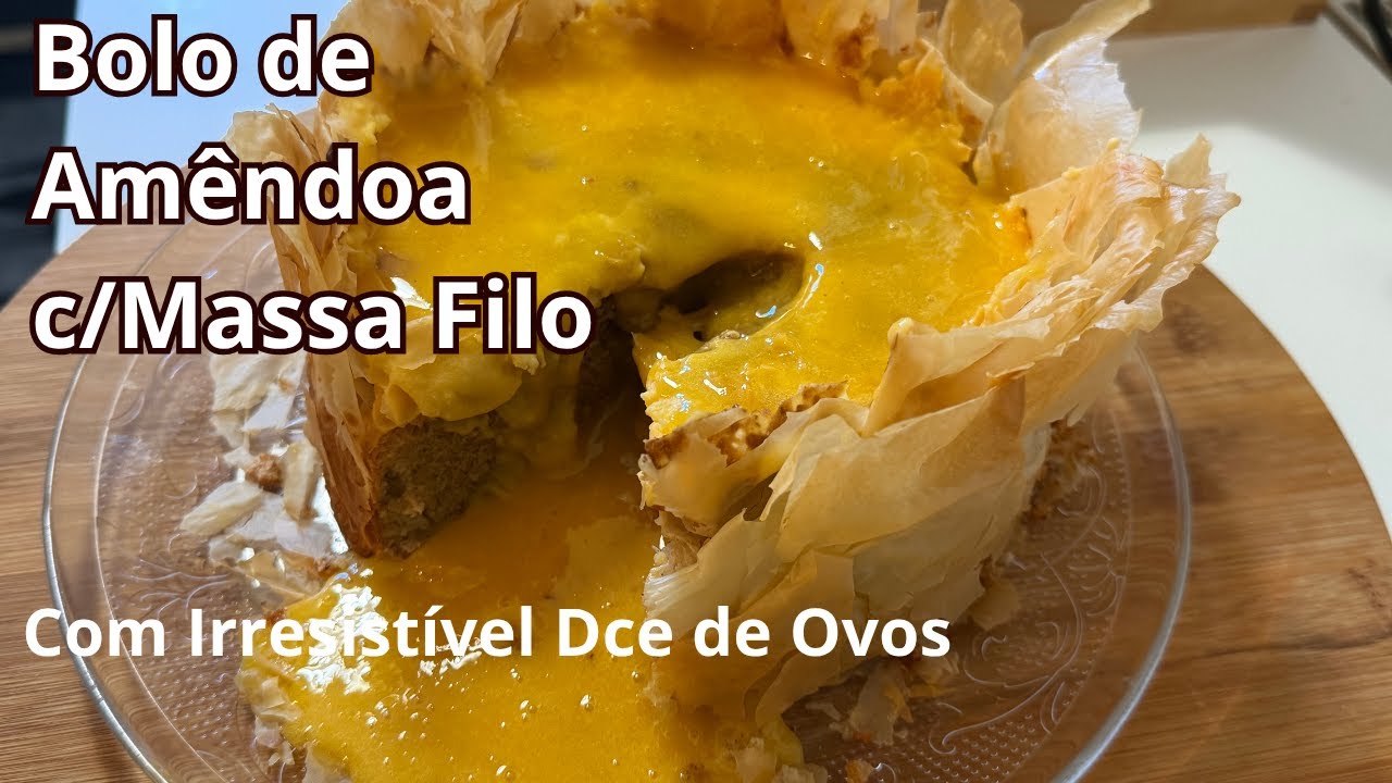 BOLO DE AMÊNDOA C/MASSA FILO E DOCE DE OVOS  - Crocante e irressível