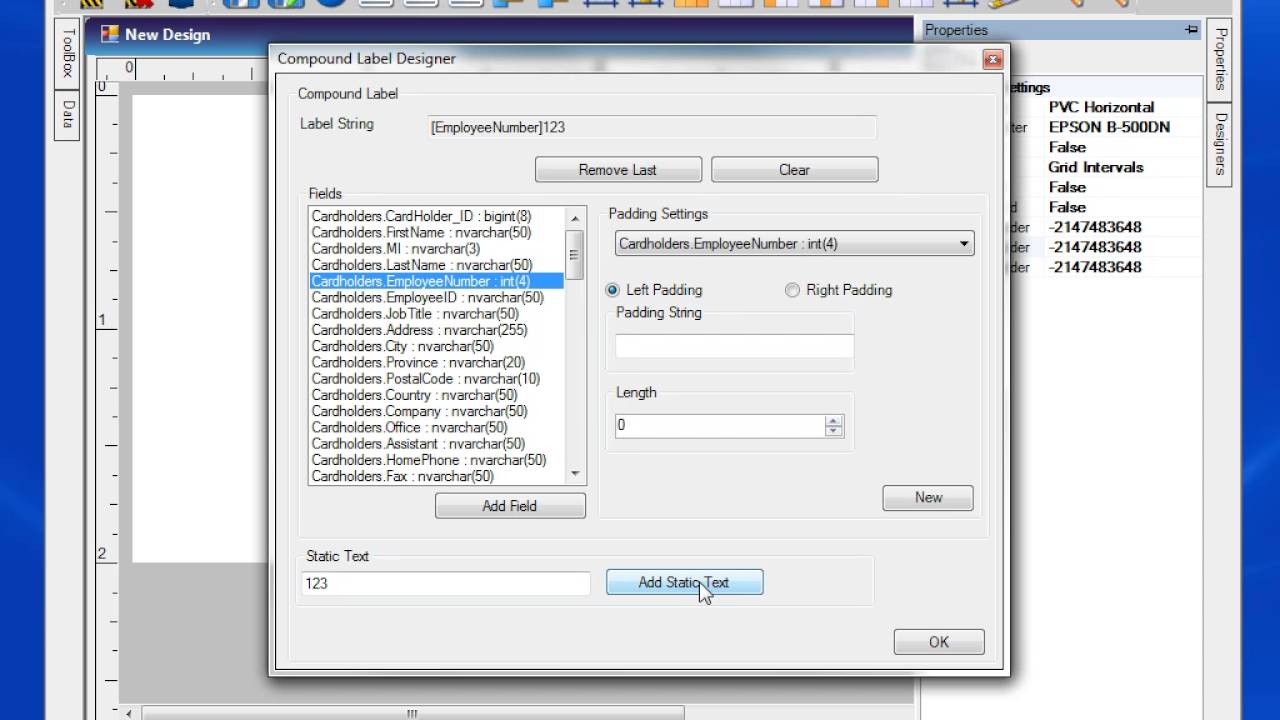 Configuring data encoding and linking front and back card designs