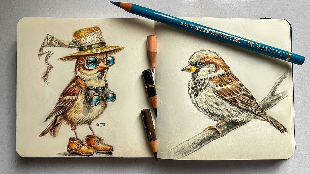 drawing birds with colored pencils + Relaxing art (no music) 🍃