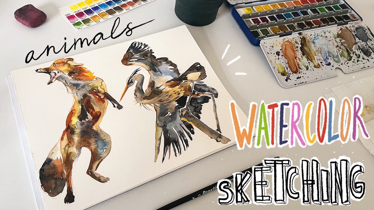 Watercolor sketching of animals in silence