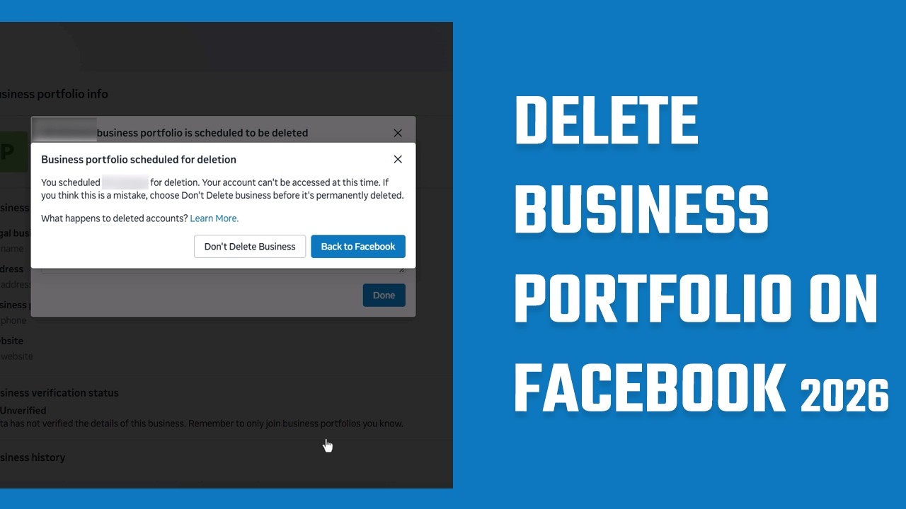Как удалить бизнес-портфолио в Facebook 2026 | Учебное пособие по Meta Business Suite