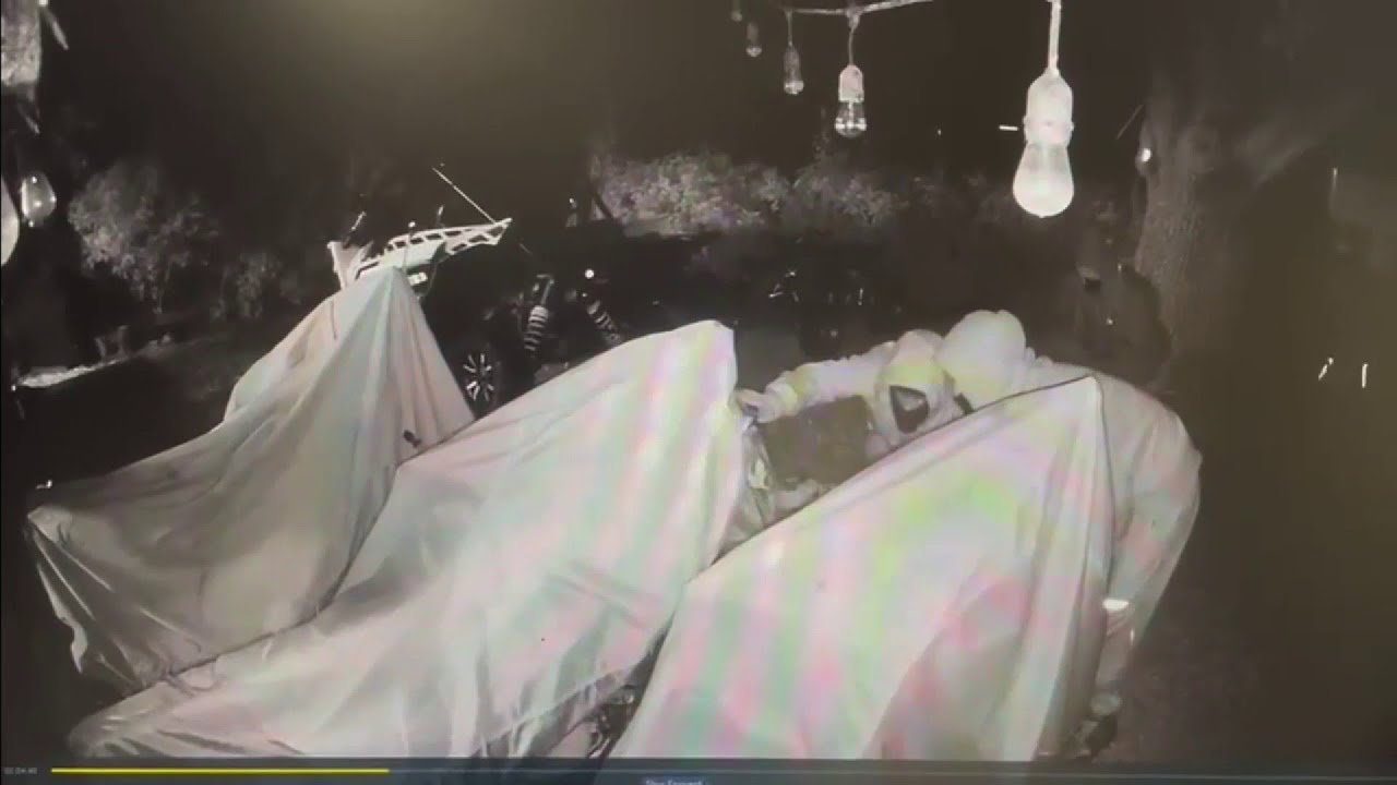 Surveillance video shows thieves stealing ATV & dirt bikes in the middle of the night.