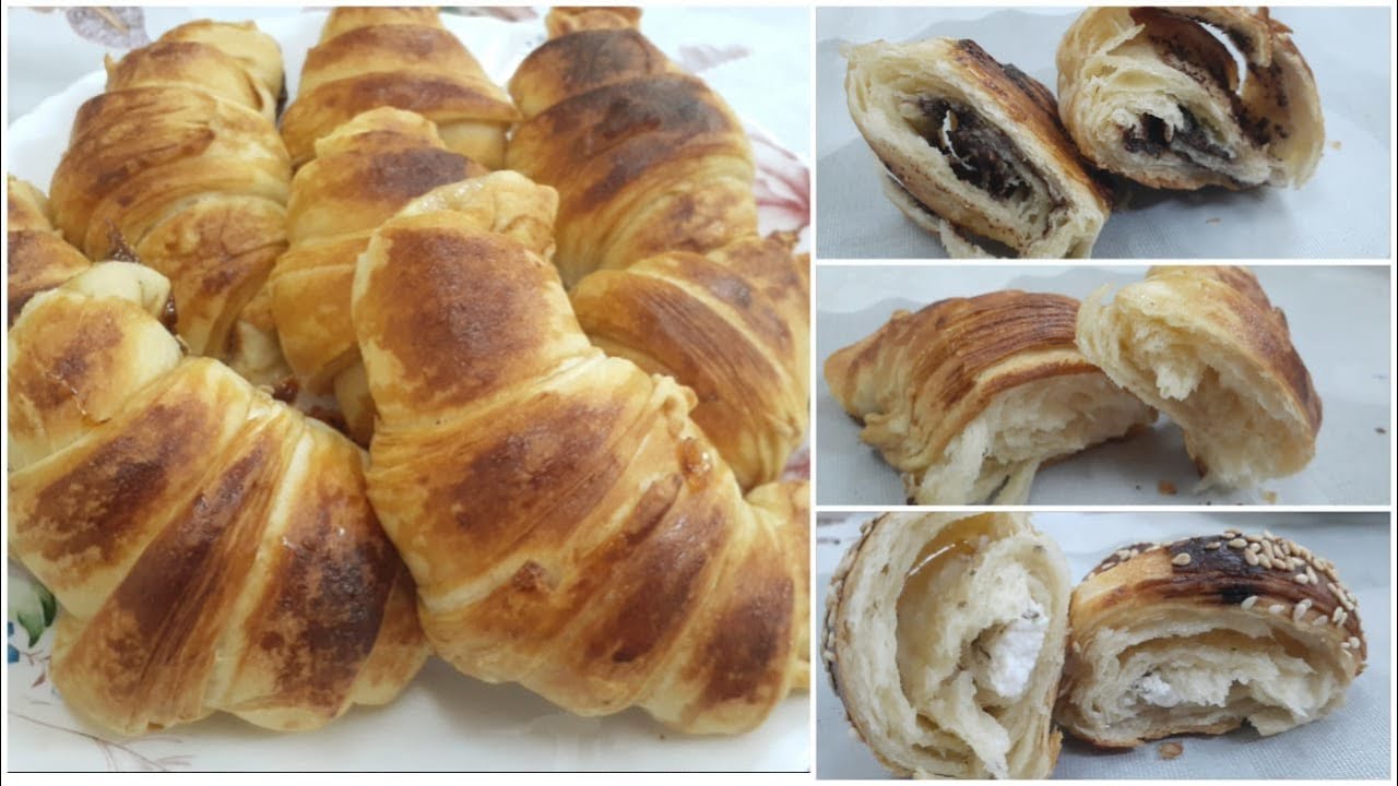 كرواسون بالشيكولاتة - بالجبنة - بمربي الفراولة  والنتيجة أطري و أحلي بالطبقات- Croissant