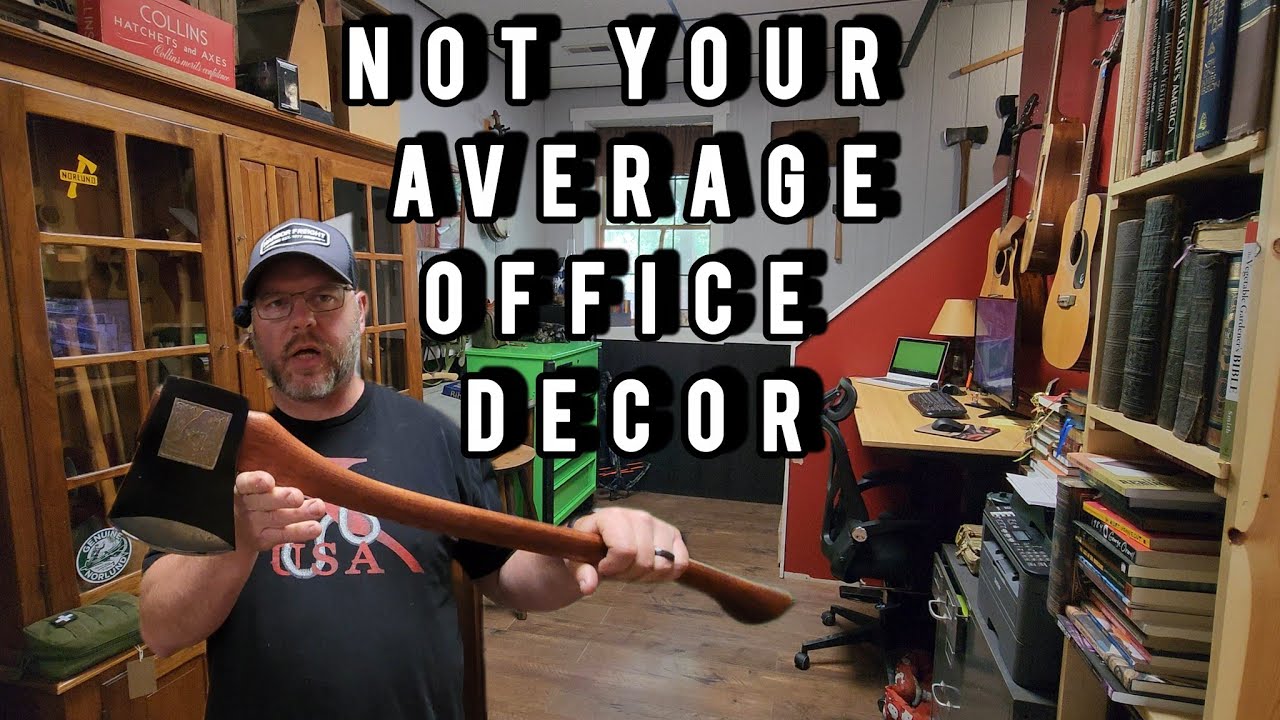 Office Makeover with a Twist: Modern Setup + Vintage Axe Collection