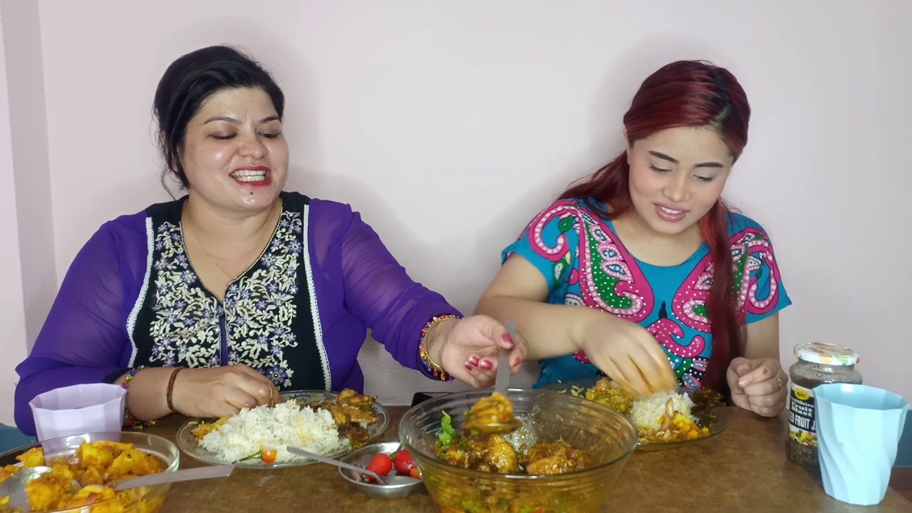 Rice, Chicken Gravy & Aalu ko Achaar Mukbang **Nepali Dish** Mom & Daughter
