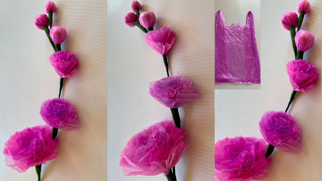 Flowers making  with Plastic carry bags / DIY / Carry Bags Re use ideas...