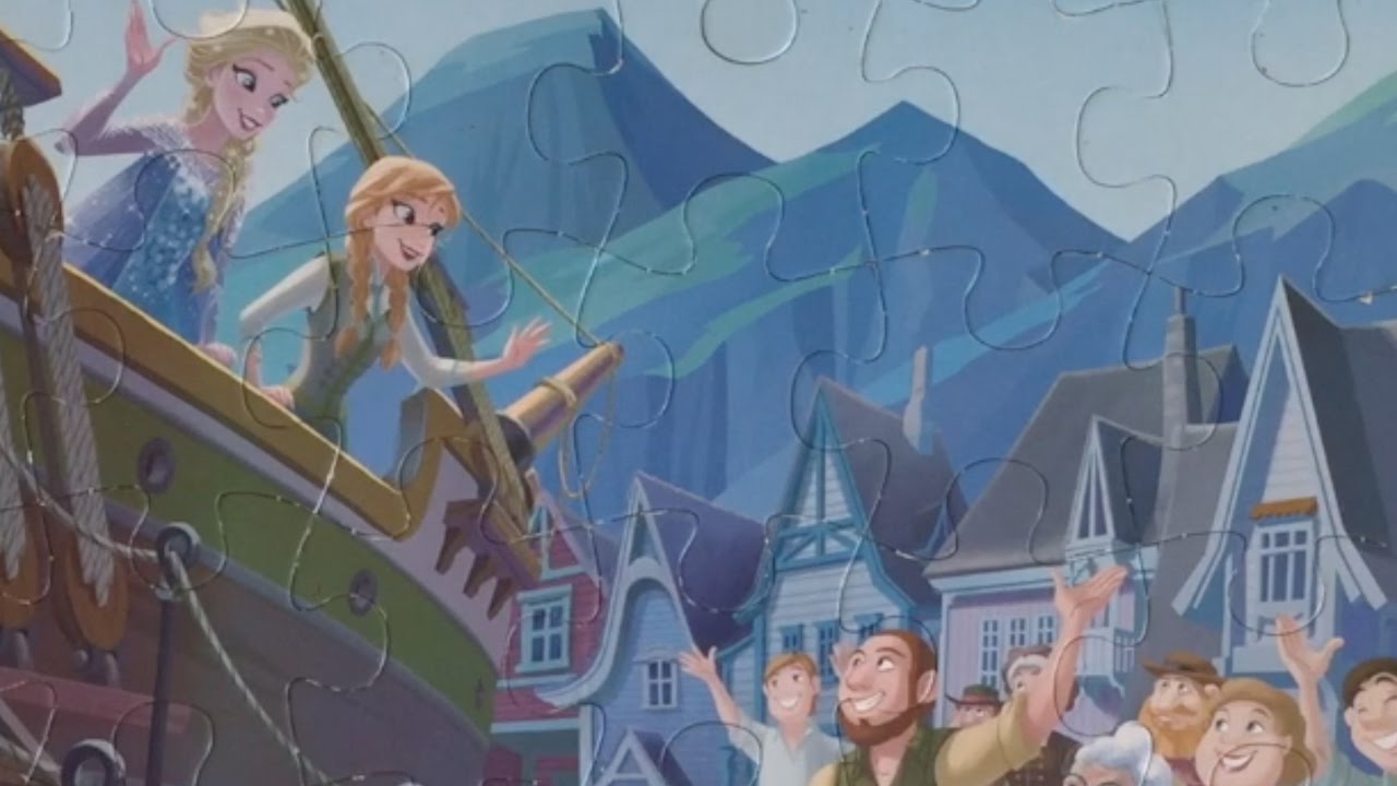Disney Frozen puzzle Anna Elsa leaving Arendale learning rompecabezas головоломка 难题