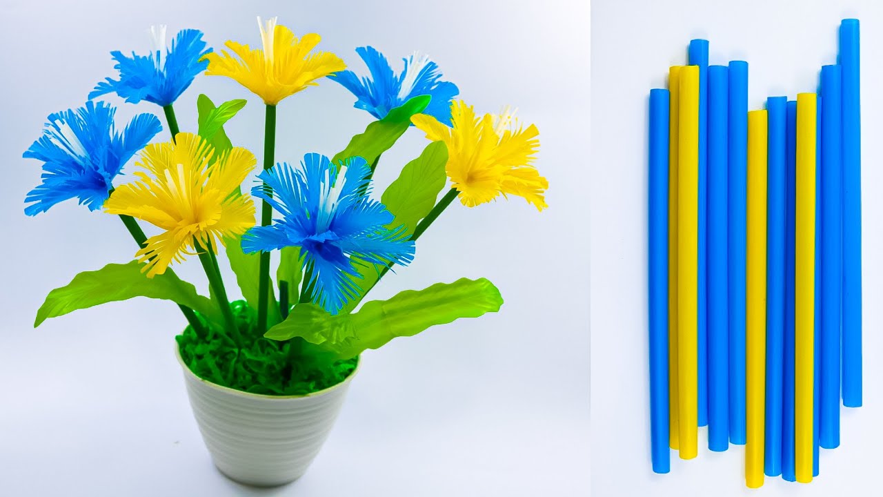 bunga dari sedotan kreatif penghias ruangan | kreasi sedotan | straw craft ideas