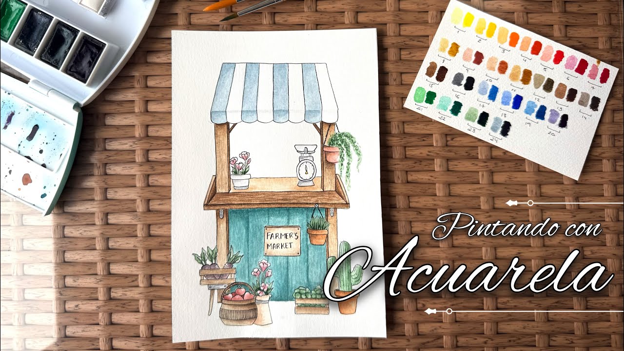 Pintando con acuarelas |#1 | Dibujo de mercado con plantas y frutas”#acuarelas #ilustracion 