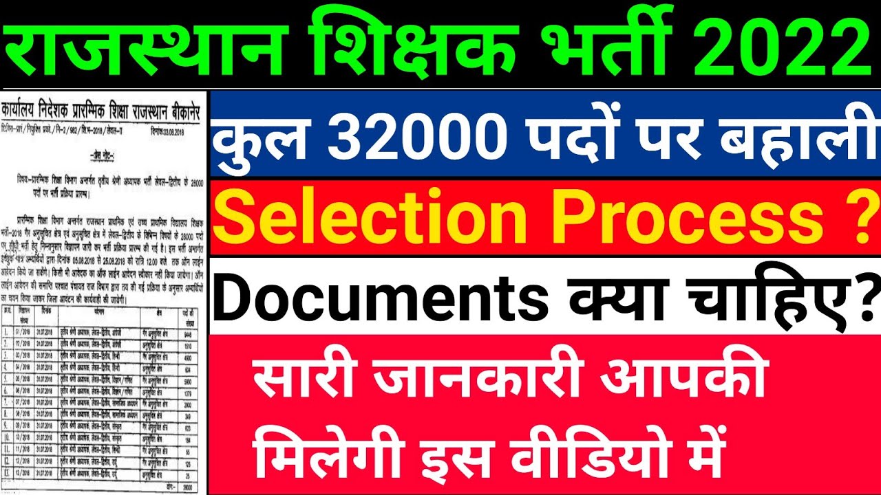 Rajasthan 32000 teacher vacancy selection process | eligibility | Documents