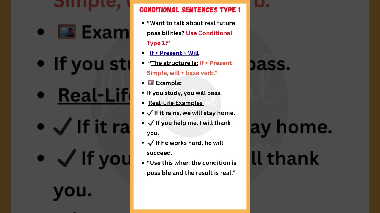 Conditional Sentences Type 1 | If + Present Simple + Will | Easy Examples