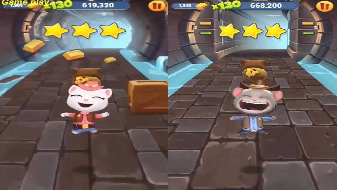 Talking Tom Gold Run  Gameplay - Cowboy Angela vs  Cowboy Tom - Catch the Raccoon