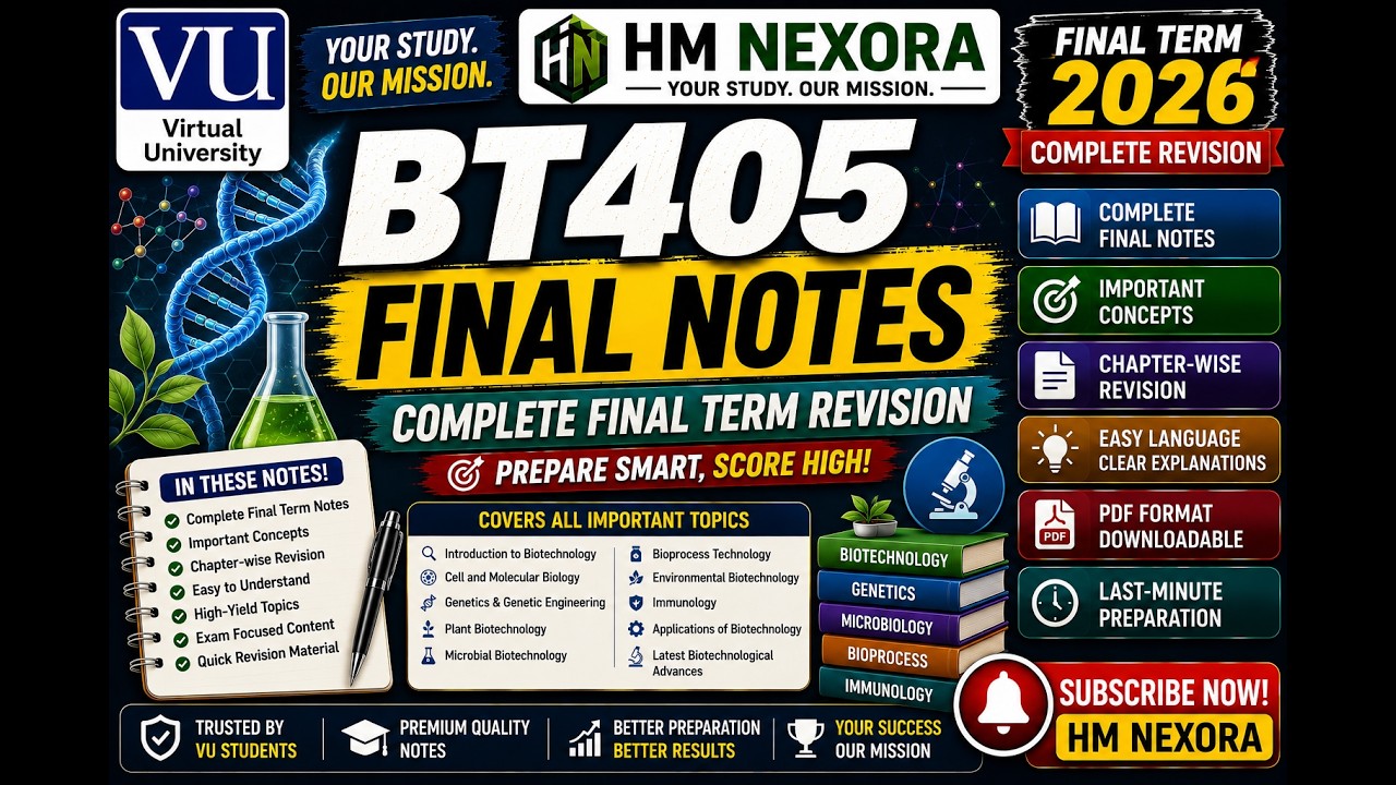 BT405 Final Notes | Complete Final Term Revision 2026 | Virtual University | HM Nexora