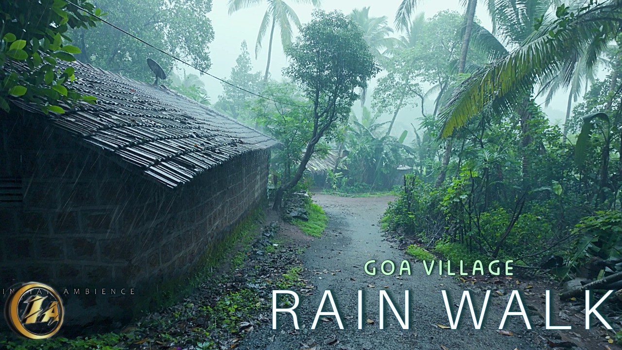 Monsoon in a Forest Village in - GOA -India | Walking in Refreshing Rain under Umbrella | ASMR Rain
