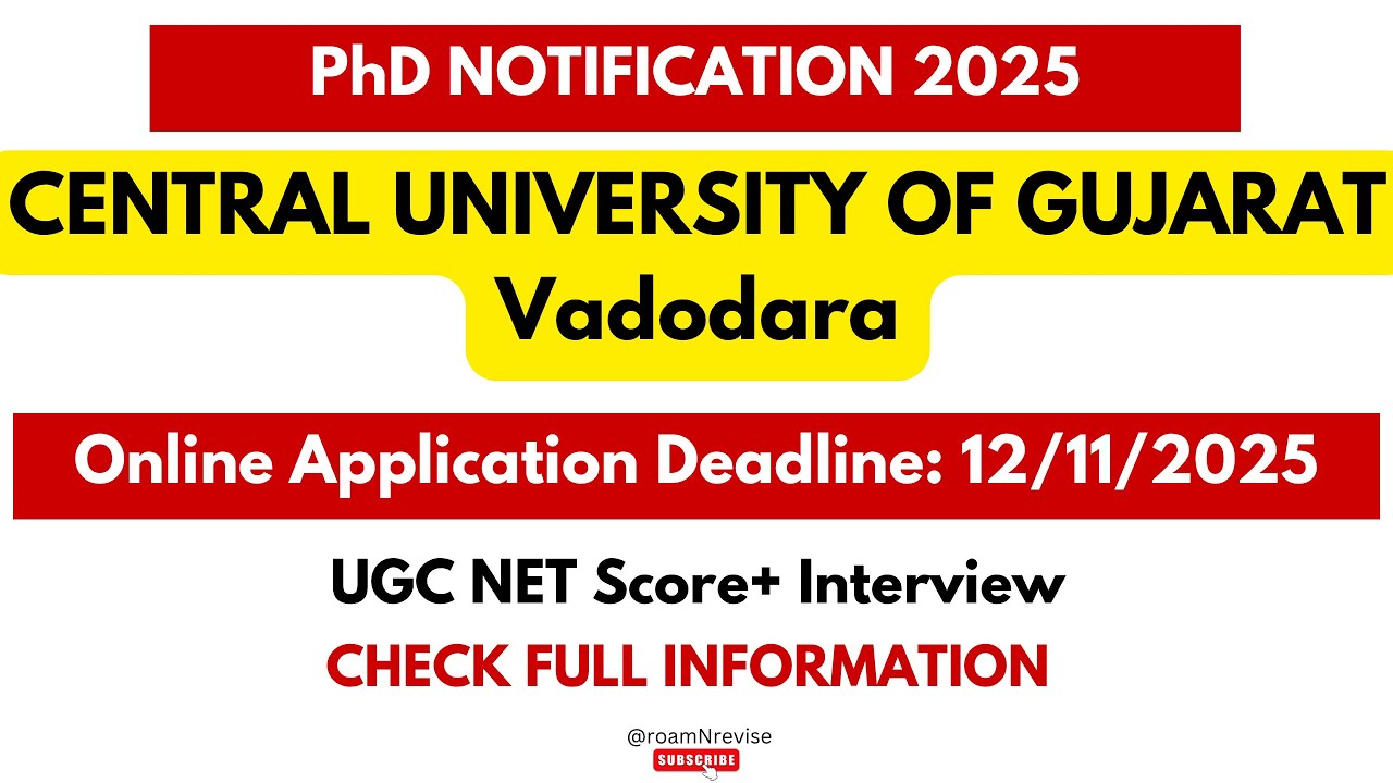 Central University of Gujarat/ Phd Admission 2025/ Vadodara/ UGCNET Score/ Interview/ #phdindia 
