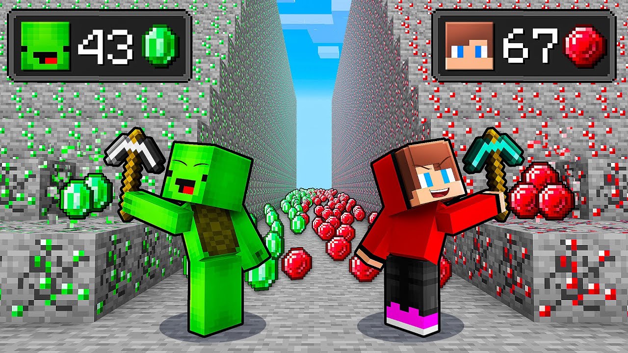JJ and Mikey EMERALD vs RUBY BATTLE in Minecraft - Maizen