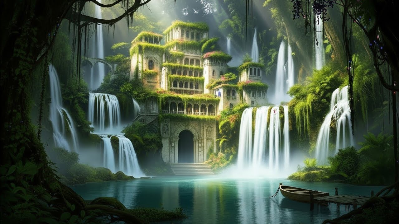 Hidden Waterfall Palace in the Forest | Dreamy Relaxing Ambience
