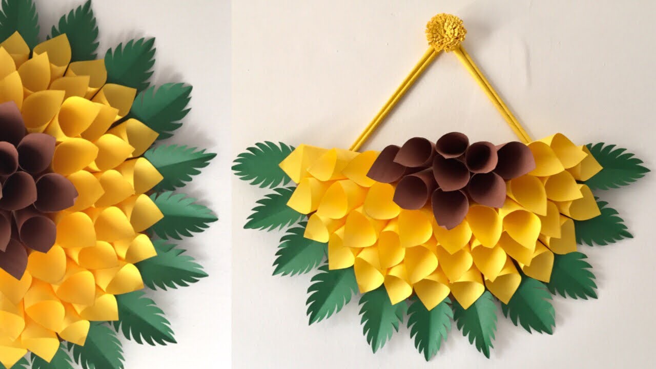 PAPER WALL HANGING DIY | PAPER SUNFLOWER WALL HANGING IDEAS | WALL DECOR IDEAS
