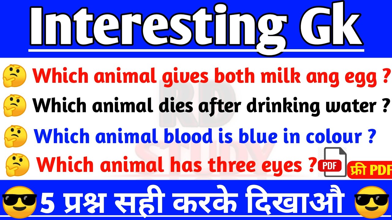 Most interesting gk || Interesting gk questions about animals || Interesting gk | RD Study | Facts