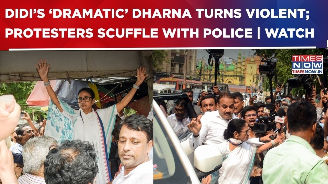 Mamata&rsquo;s 'Dharna' Triggers High Drama In Kolkata; Protesters Scuffle With Police | WATCH | Top News