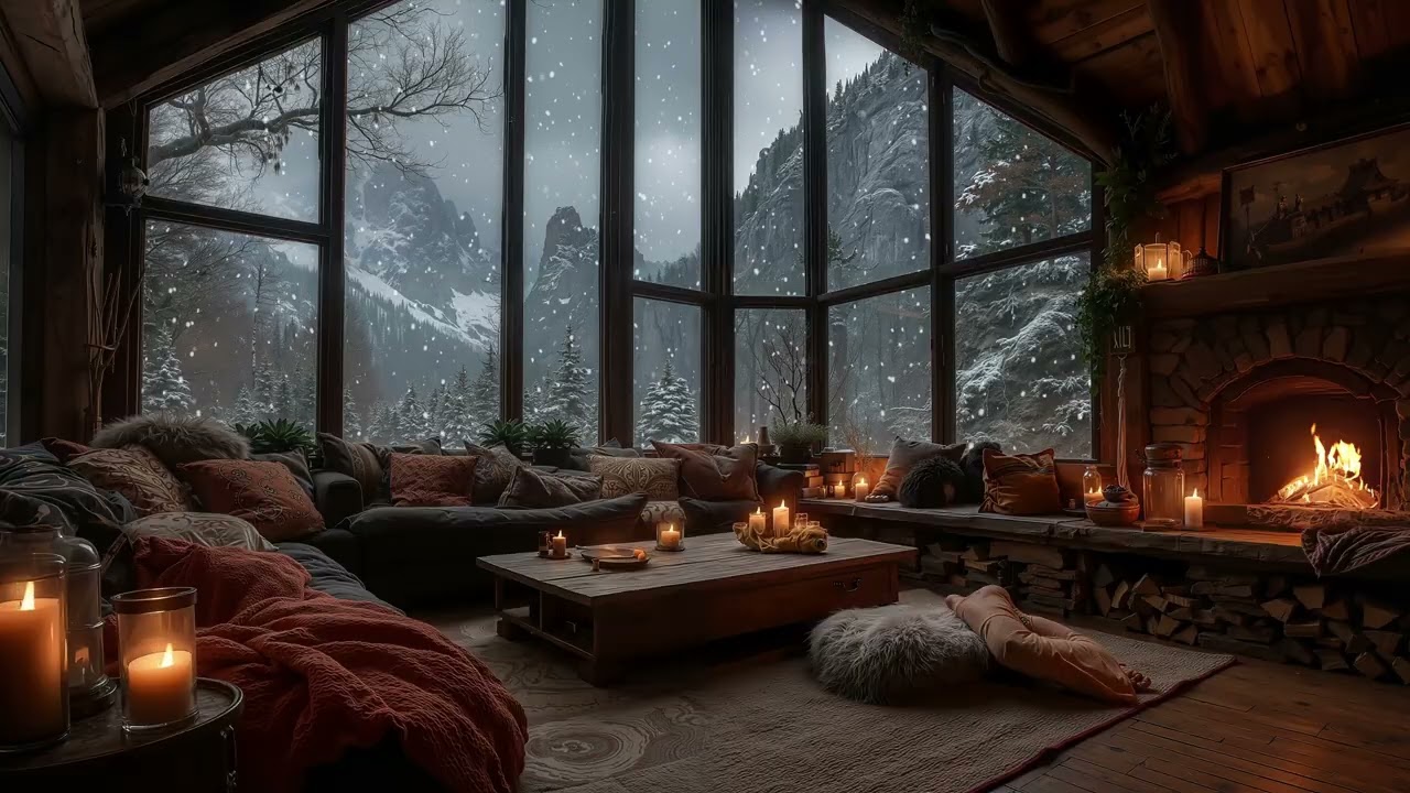 Cozy Winter Cabin for Sleep ❄️ Gentle Piano & Fireplace Sounds