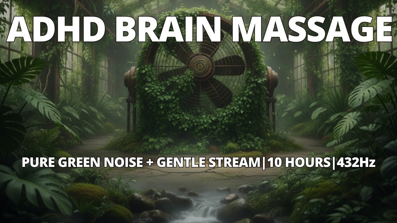 ADHD Brain Relief: Pure Green Noise + Gentle Stream (10 Hours) | 432Hz