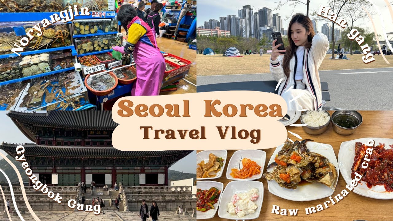 [Vlog] Seoul 🇰🇷 韩国首尔 🌸 |  汉江, 景福宫, 北村, Noryangjin海鲜天堂, Itaewon, 酱油蟹 | 汉江骑自行车爽歪歪 🚲 | 河边享受拉面 🍜