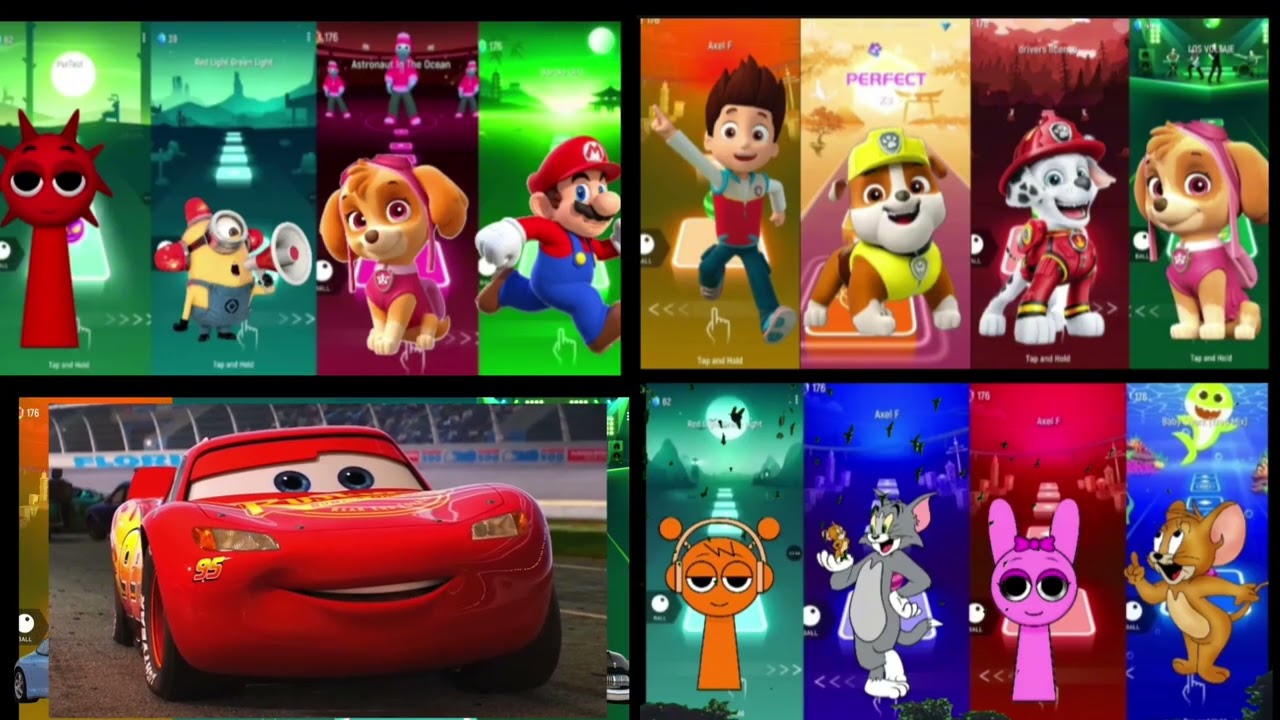 Sprunki vs Minions vs Paw Patrol vs Lightning McQueen vs Tom & Jerry Tiles Hop EDM Rush
