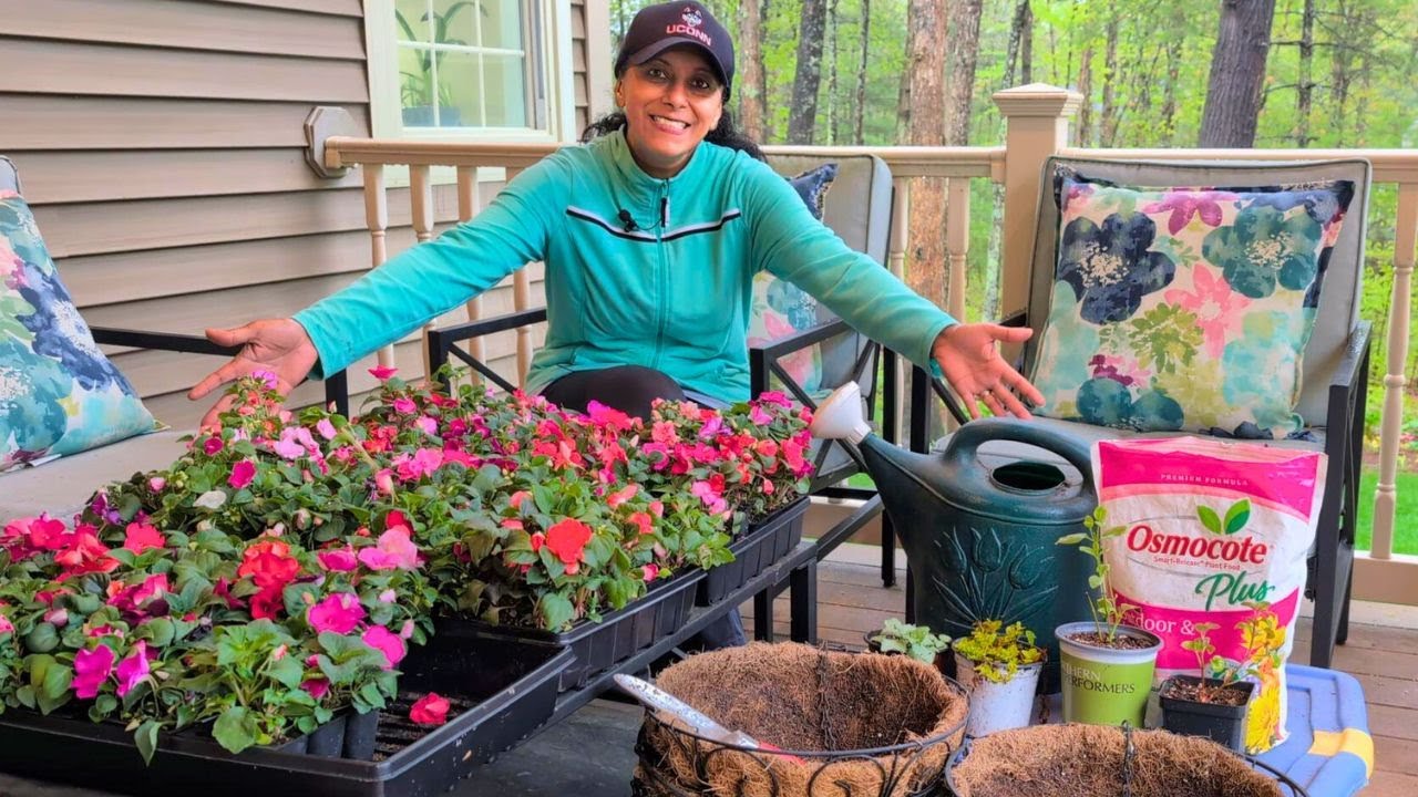 How To Plant a Hanging Basket For Shade | Planting Impatiens | Container Flower Pot Gardening