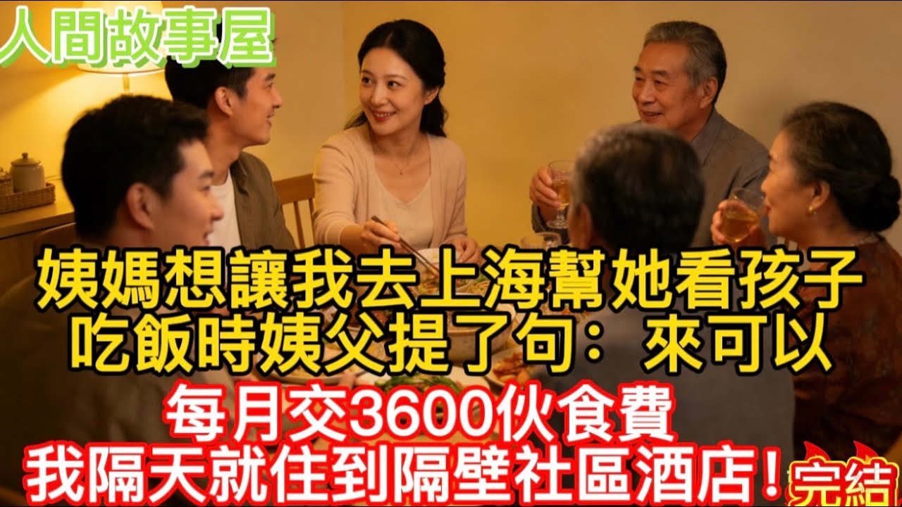 【完結】姨媽想讓我去上海幫她看孩子，吃飯時姨父提了句：來可以，每月交3600伙食費，我隔天就住到隔壁社區酒店！