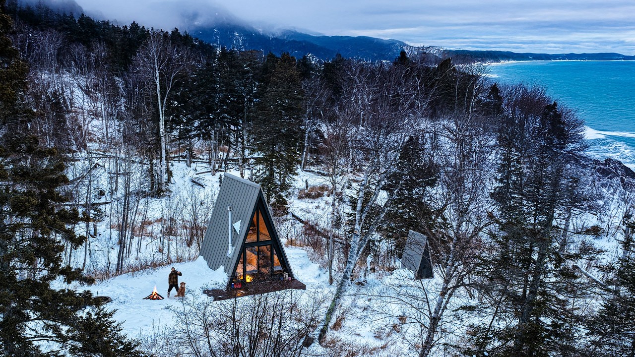 Escaping FREEZING COLD at Off Grid Cabin on Lake Superior!