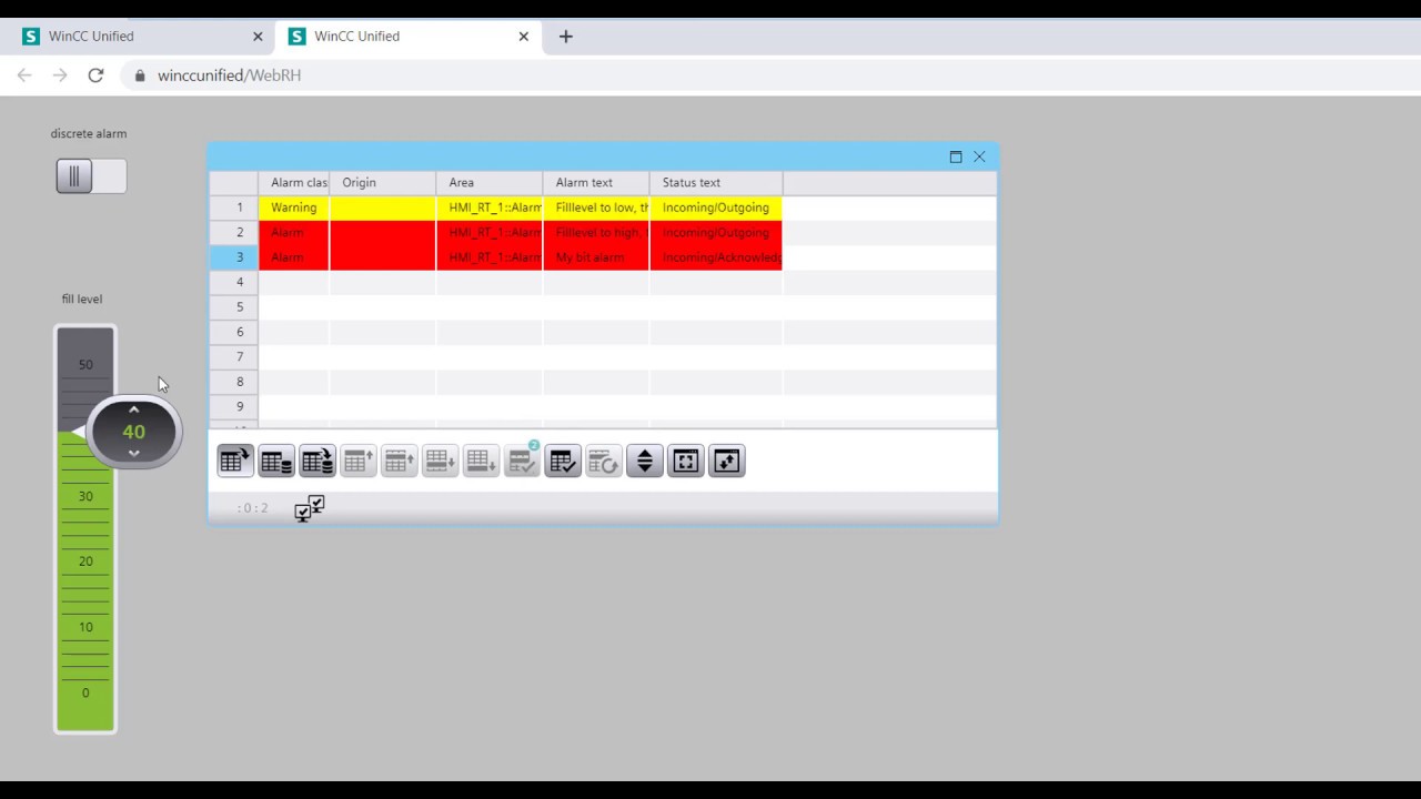WinCC Unified V16: create a alarm log and display historical alarms in Runtime