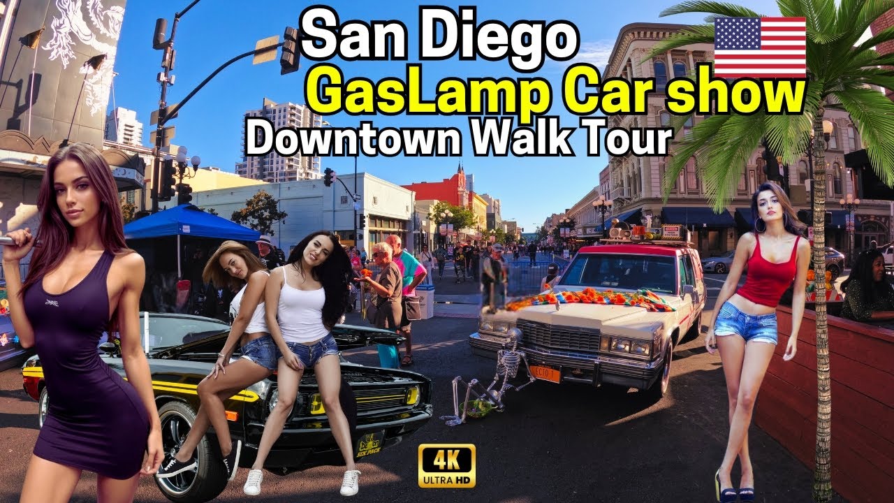 San Diego Gaslamp 4k: пешеходная экскурсия с автошоу | Потрясающий танцевальный вечер сальса