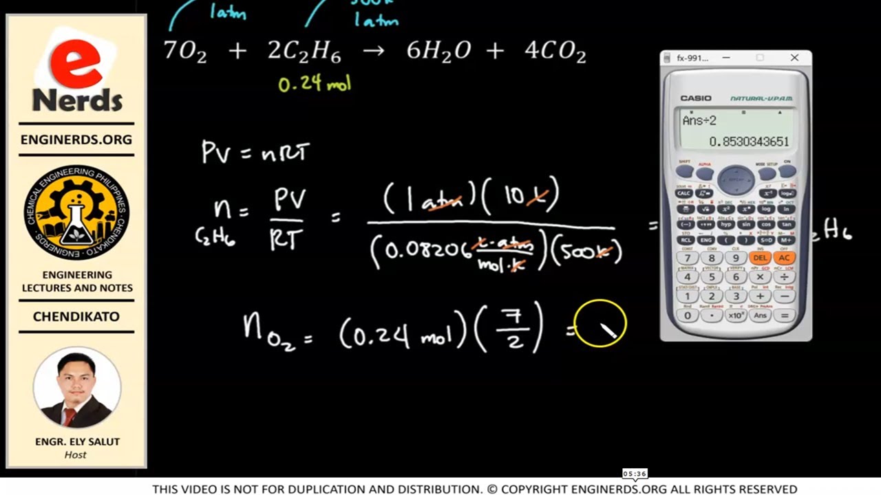 COMBUSTION OF IDEAL GAS SAMPLE PROBLEM | CHEMICAL ENGINEERING  CALCULATIONS | ENGINERDS