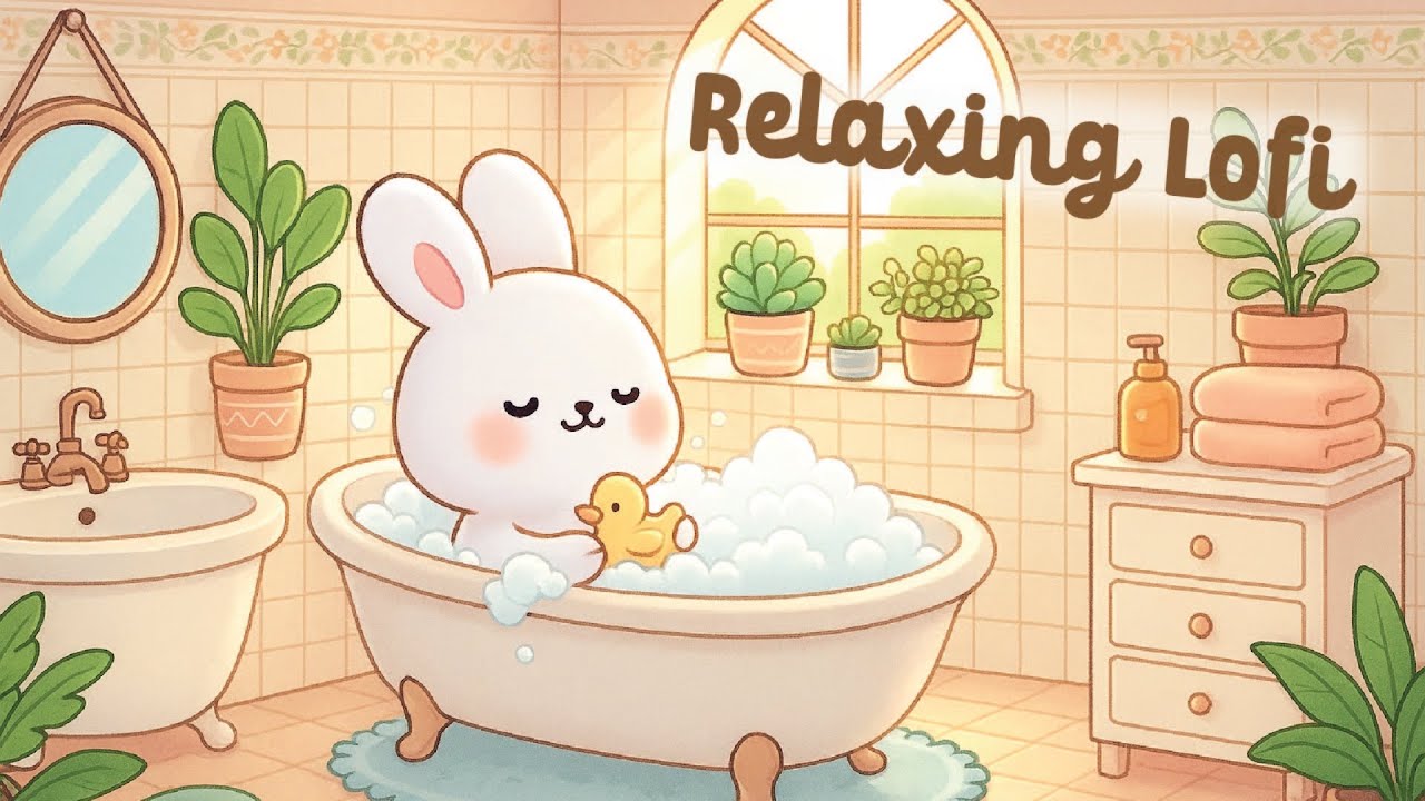 Relaxing Lofi Bunny 💦🎵 4 Hour Happy Lofi Song 🍀 Cute Lofi 🎀 cute & relaxing music 🎹 [Lofi Hip Hop]