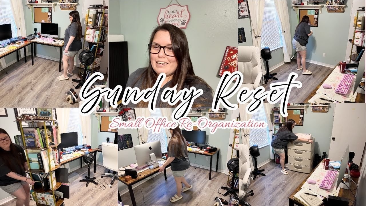 SUNDAY RESET 💗 // SMALL HOME OFFICE REARRANGING // ORGANIZE WITH ME // CLEAN WITH ME