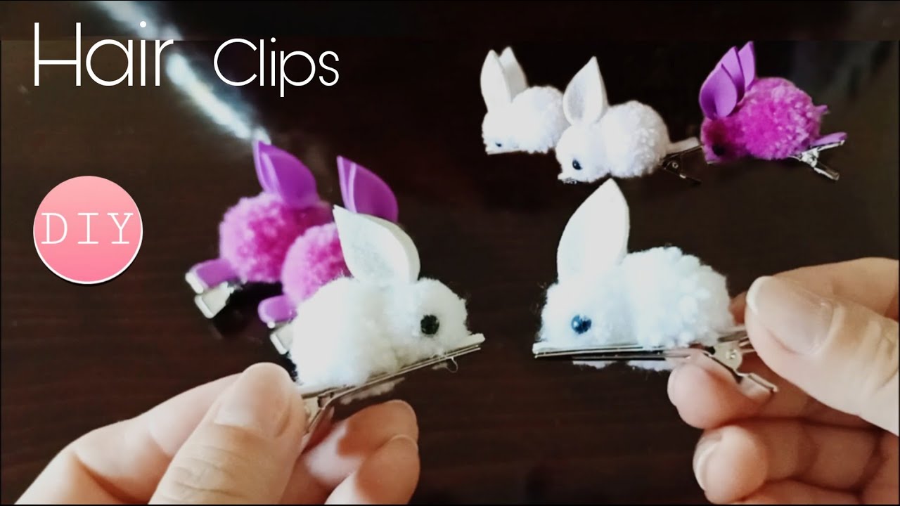 DIY- super easy pom pom hair Clips making ideas |  Pom pom rabbit hair Clips | Hair accessories |