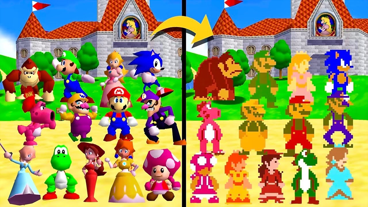 Super Mario 64 but the Characters are in 8-BIT RETRO STYLE?!