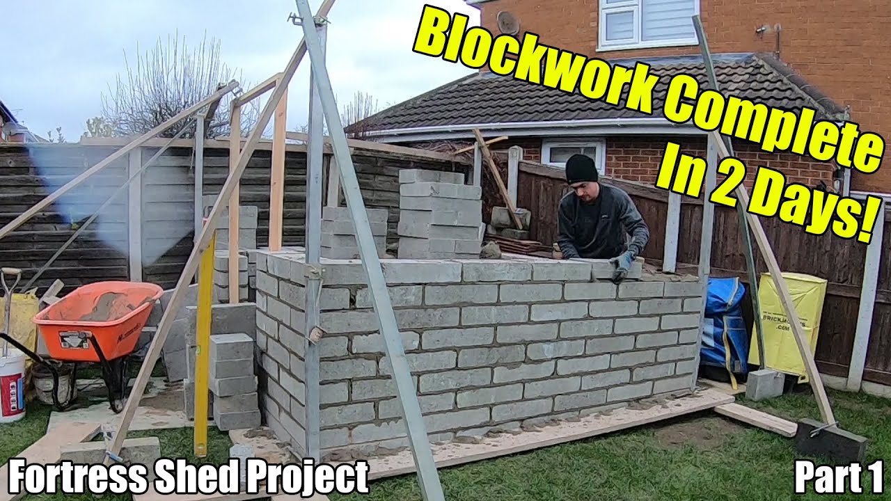 The Fortress Shed Project - Part 1 - Blockwork! #bricklaying #buildingafortress #vlog #renovation