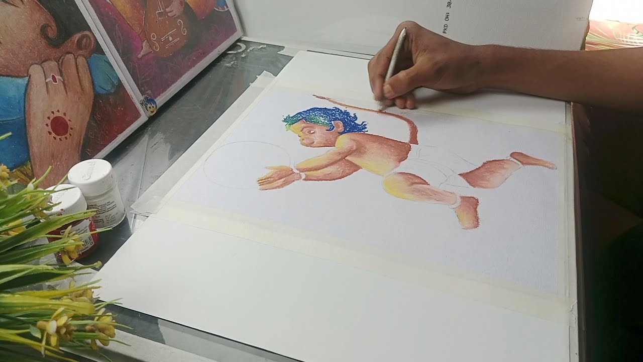 How to draw Lord Hanuman pastel colour drawing part 1