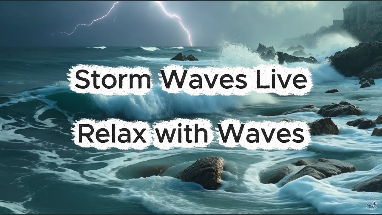 Stormy Ocean Waves Live 🌊 Rocky Coast Ambience with Distant Thunder for Deep Relaxation