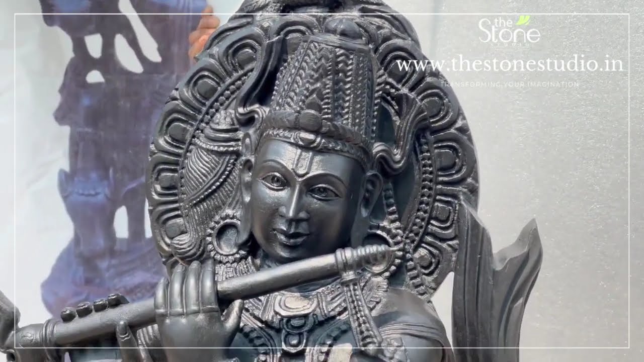 Black stone Lord Krishna Statue 4.5ft, www.thestonestudio.in