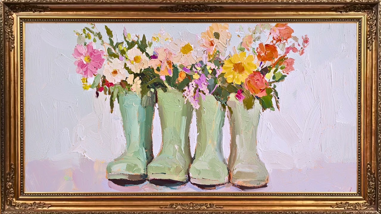 Pastel Spring Florals in Garden Boots | Soft Impressionist Art | Frame TV Screensaver 4K