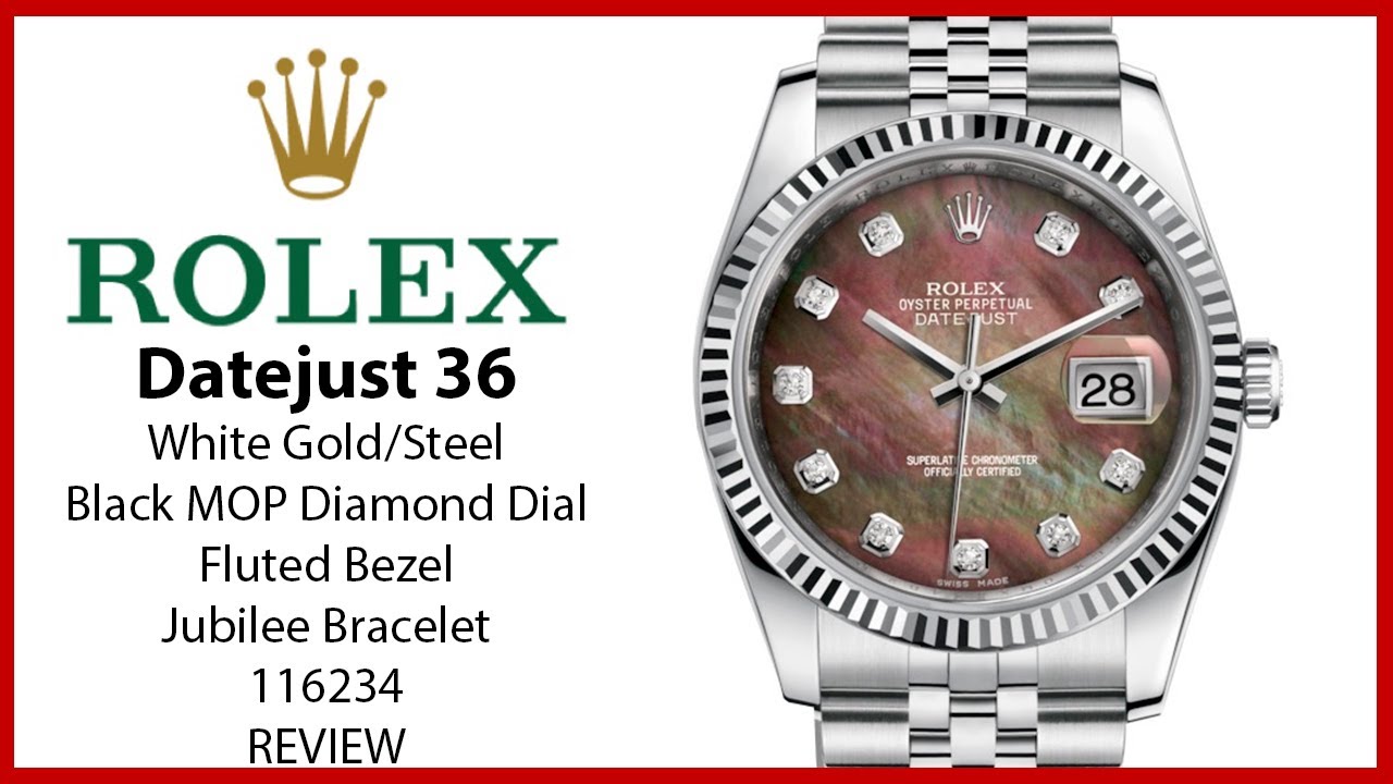 ▶ Rolex Datejust 36 White Gold/Steel Black MOP Diamond Dial & Fluted Bezel Jubilee 116234 - REVIEW
