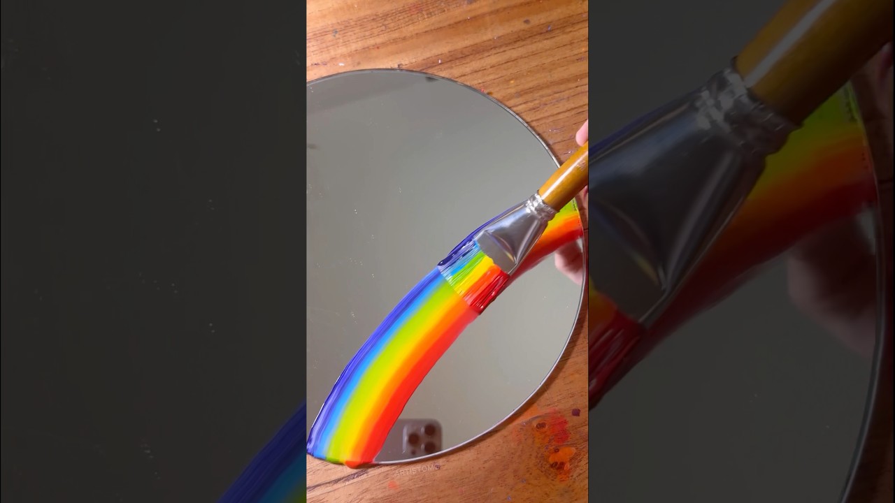 Let&rsquo;s Paint a Mirror with Rainbow Colors Using a Big Brush! 🌈✨🤩 #visualart #shorts