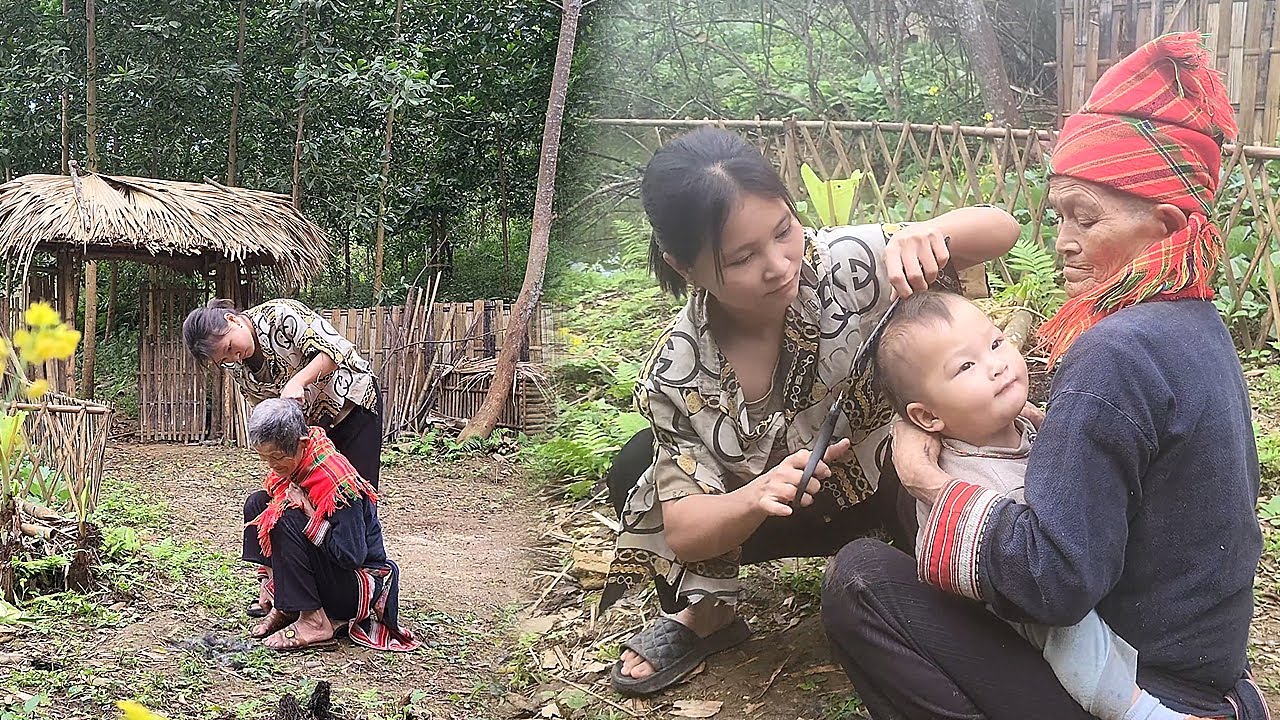 Life in the Forest: A Young Mother Cleans the Bamboo Home and Cuts Hair for Her Family